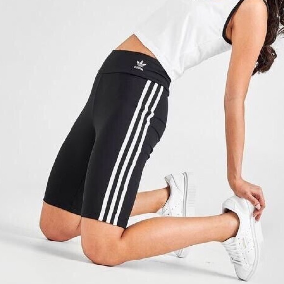 Adidas Originals Adicolor High Rise 3 Stripe Biker Shorts Tights Black Small - Picture 1 of 7